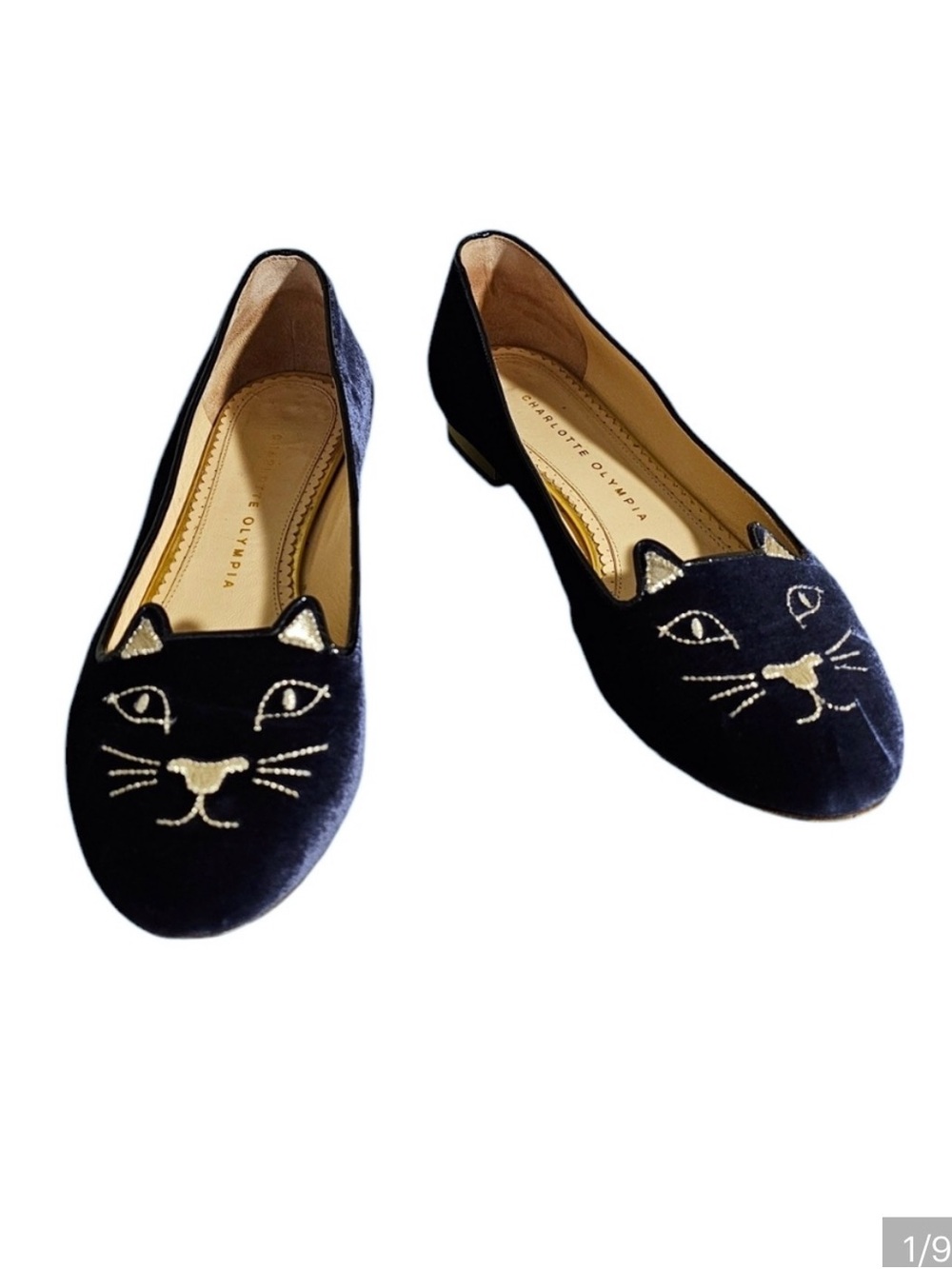 Charlotte Olympia Kitty Loafer in Navy Velvet Size 9